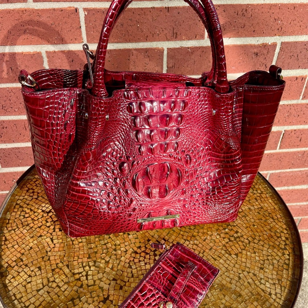 Brahmin Rich Burgundy Crocodile Embossed Tote